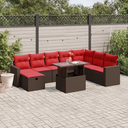 Set Divani da Giardino 9 pz con Cuscini Marrone in Polyrattan | homemem39