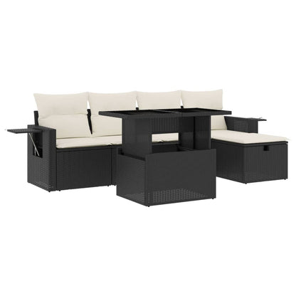 Set Divano da Giardino 6 pz con Cuscini Nero in Polyrattan - homemem39