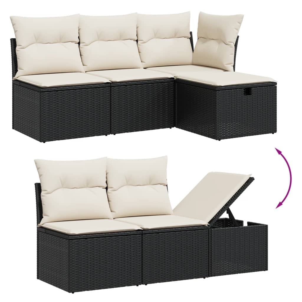 Set Divano da Giardino 6 pz con Cuscini Nero in Polyrattan | homemem39