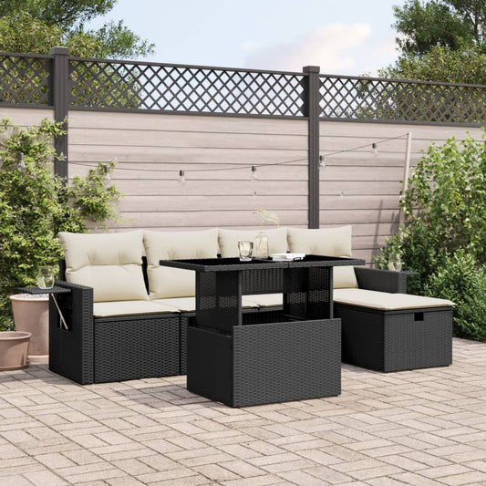 Set Divano da Giardino 6 pz con Cuscini Nero in Polyrattan - homemem39