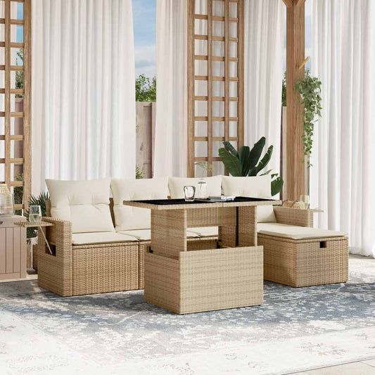 Set Divano da Giardino 6 pz con Cuscini Beige in Polyrattan - homemem39