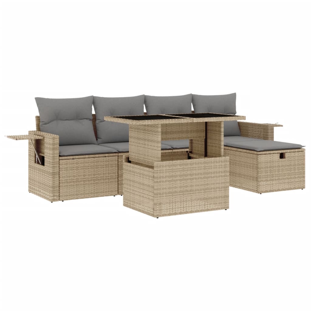 Set Divano da Giardino 6 pz con Cuscini Beige in Polyrattan - homemem39