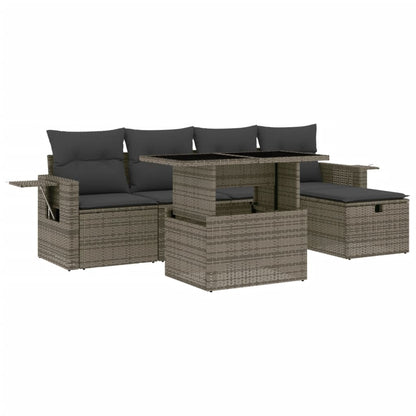 Set Divano da Giardino 6 pz con Cuscini Grigio in Polyrattan | homemem39