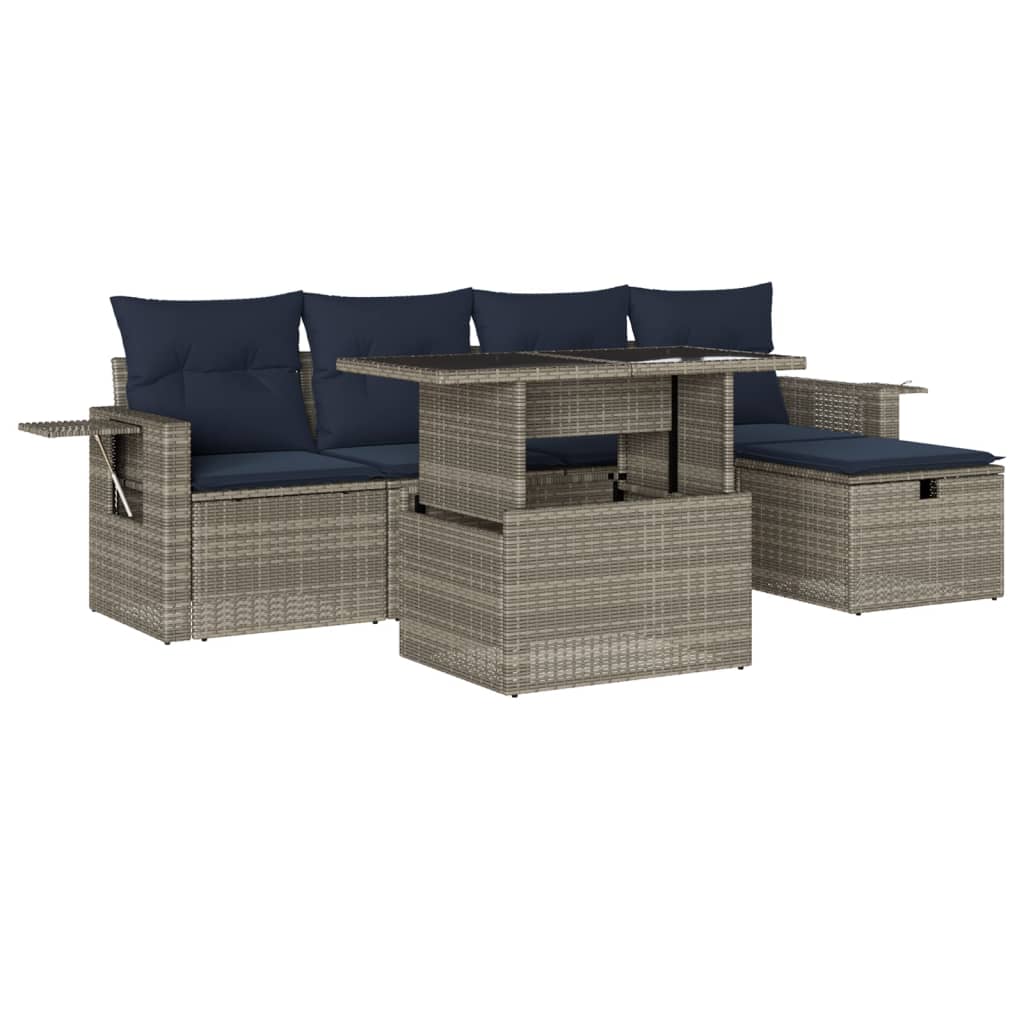 Set Divani da Giardino 6 pz con Cuscini Grigio in Polyrattan | homemem39