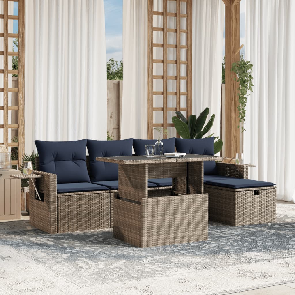 Set Divani da Giardino 6 pz con Cuscini Grigio in Polyrattan | homemem39