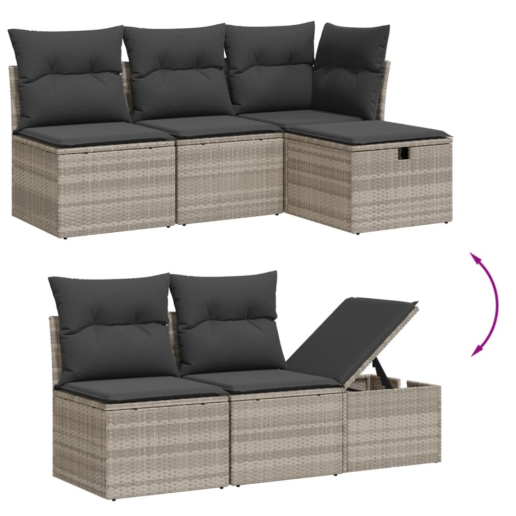 6-teiliges Gartensofa-Set mit hellgrauen Polyrattan-Kissen