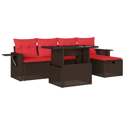 Set Divani da Giardino 6 pz con Cuscini Marrone in Polyrattan
