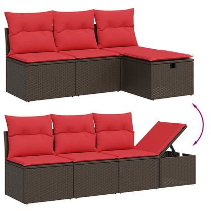 Set Divani da Giardino 6 pz con Cuscini Marrone in Polyrattan