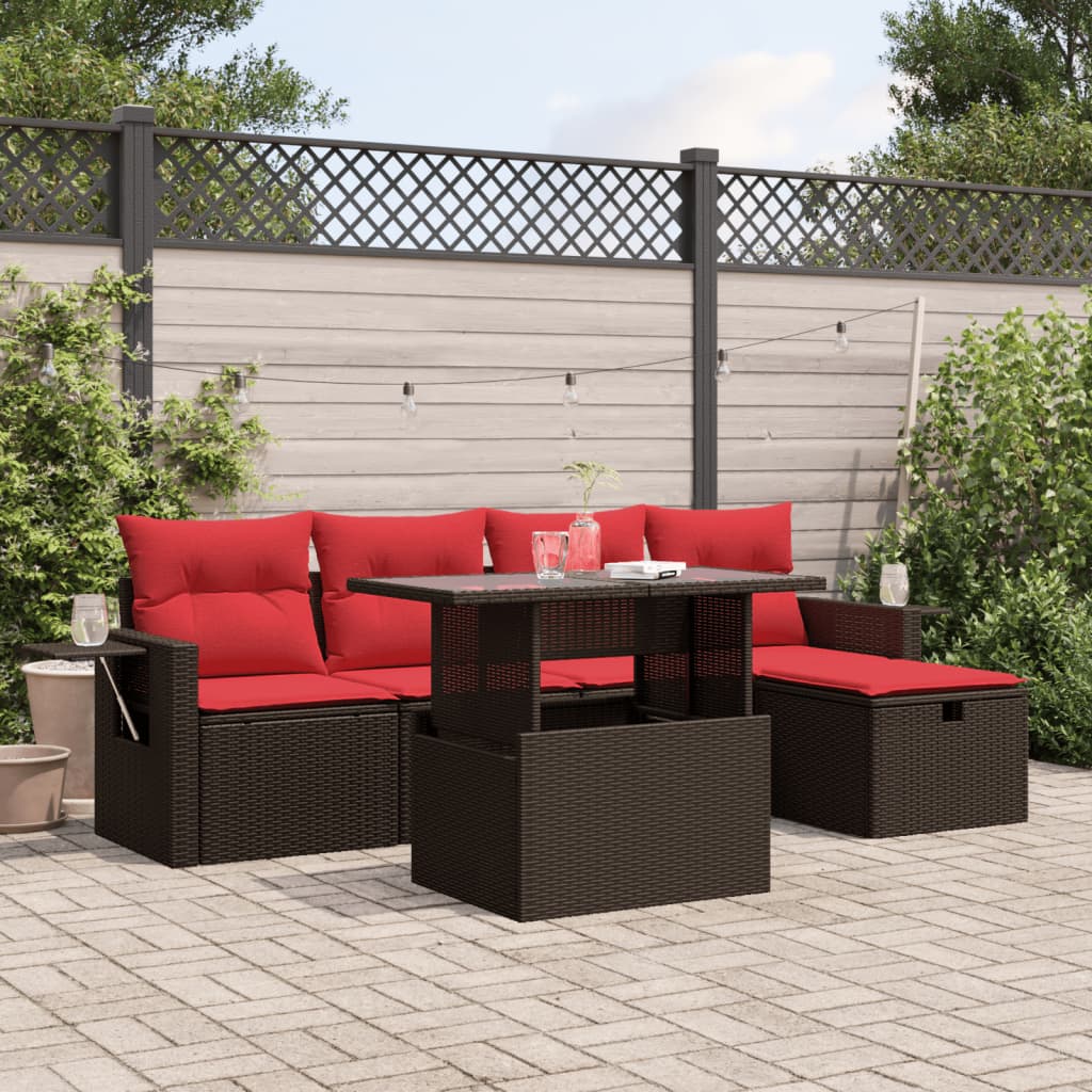Set Divani da Giardino 6 pz con Cuscini Marrone in Polyrattan
