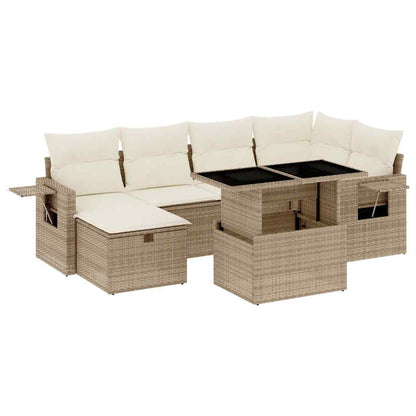 Set Divani da Giardino 7 pz con Cuscini Beige in Polyrattan - homemem39
