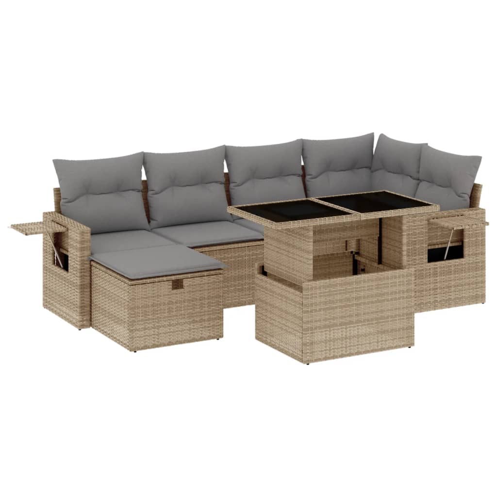 Set Divani da Giardino 7 pz con Cuscini Beige in Polyrattan - homemem39