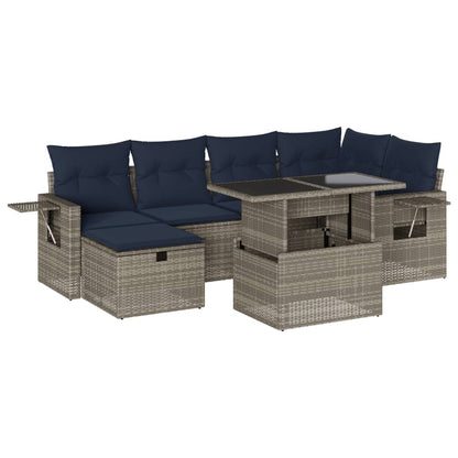 Set Divani da Giardino 7 pz con Cuscini Grigio in Polyrattan | homemem39