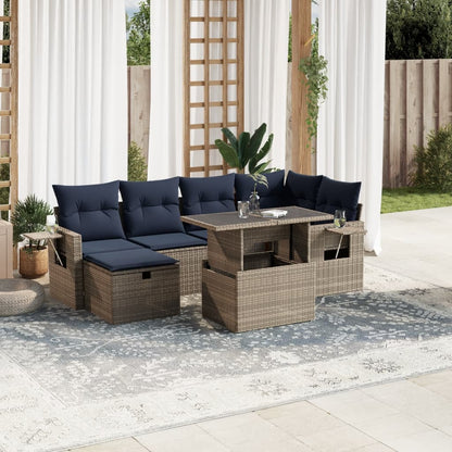 Set Divani da Giardino 7 pz con Cuscini Grigio in Polyrattan | homemem39