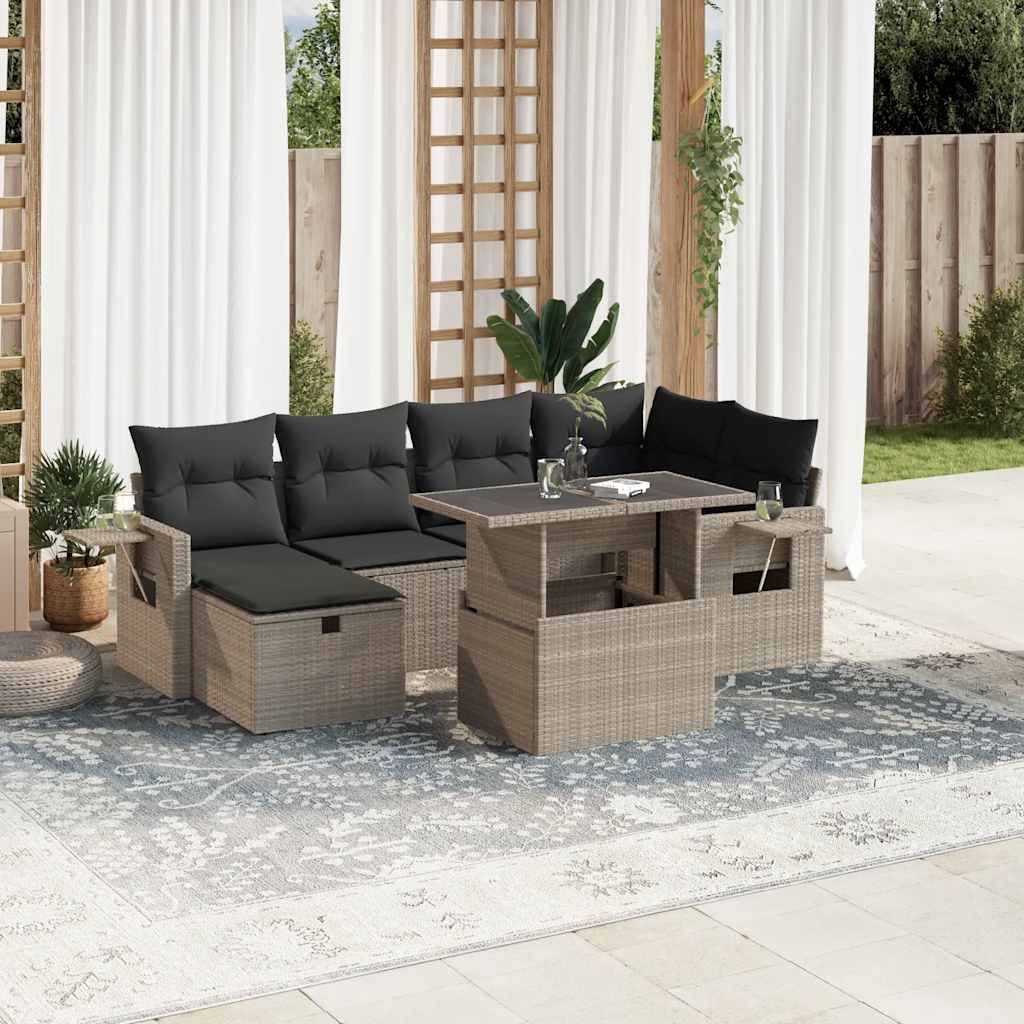 Set Divani da Giardino 7pz con Cuscini Grigio Chiaro Polyrattan - homemem39