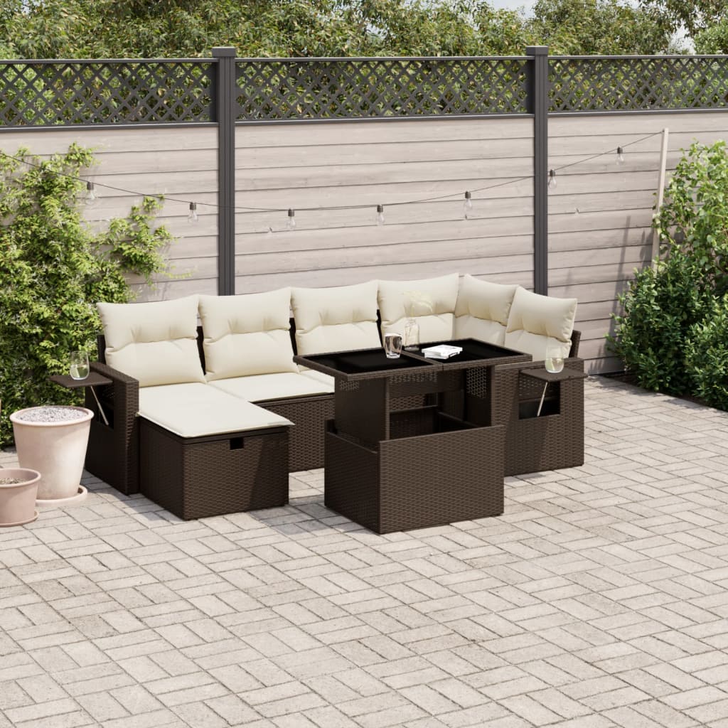Set Divani da Giardino 7 pz con Cuscini Marrone in Polyrattan - homemem39