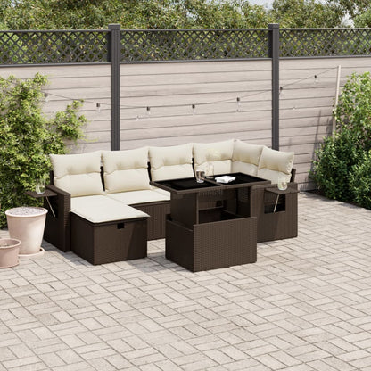 Set Divani da Giardino 7 pz con Cuscini Marrone in Polyrattan - homemem39