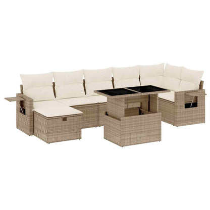 Set Divano da Giardino 8 pz con Cuscini Beige in Polyrattan