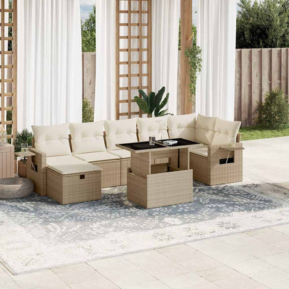 Set Divano da Giardino 8 pz con Cuscini Beige in Polyrattan