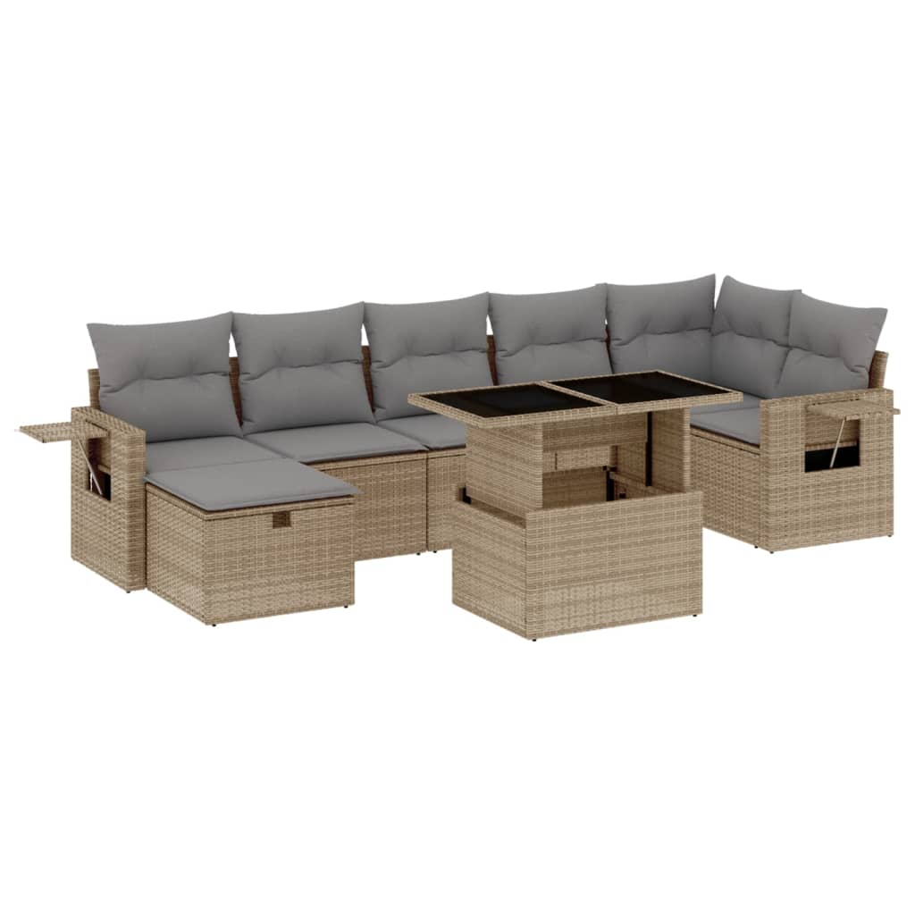 Set Divano da Giardino 8 pz con Cuscini Beige in Polyrattan - homemem39