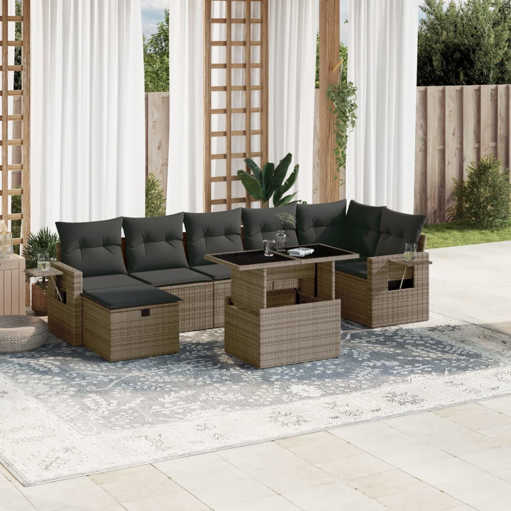 Set Divano da Giardino 8 pz con Cuscini Grigio in Polyrattan | homemem39