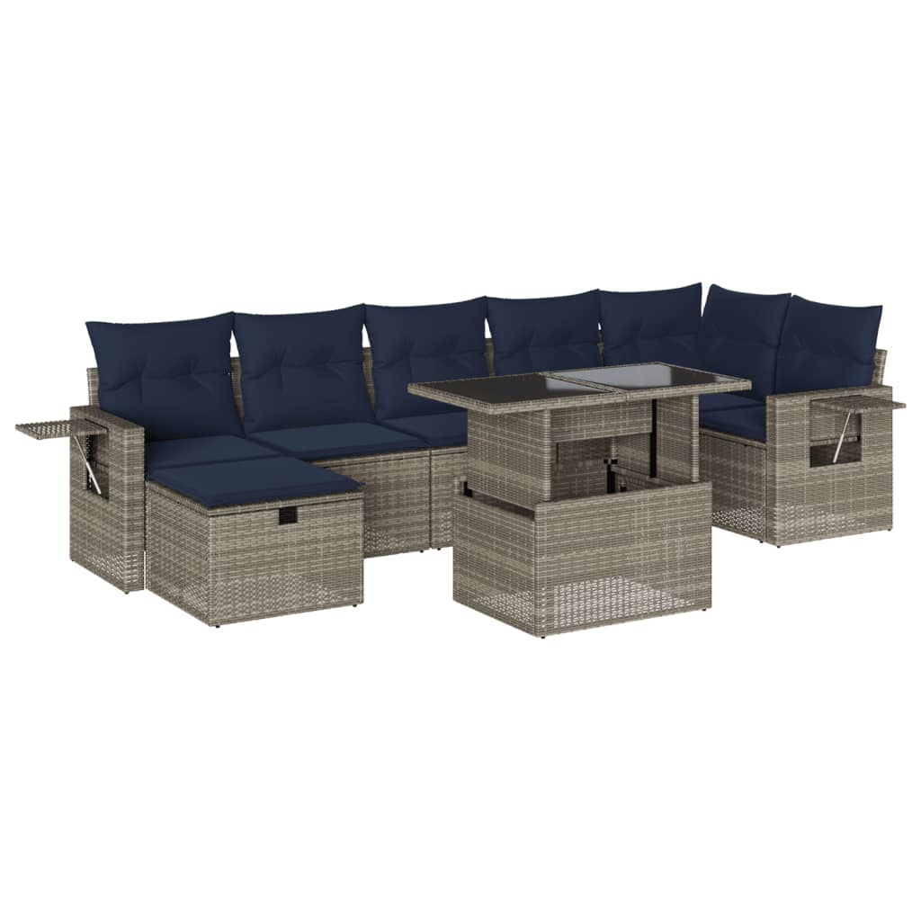 Set Divani da Giardino 8 pz con Cuscini Grigio in Polyrattan | homemem39