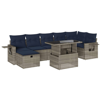 Set Divani da Giardino 8 pz con Cuscini Grigio in Polyrattan | homemem39