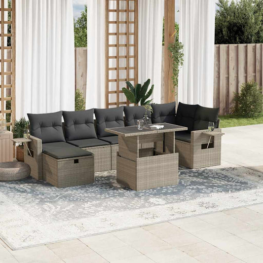 Set Divano da Giardino 8pz con Cuscini Grigio Chiaro Polyrattan - homemem39