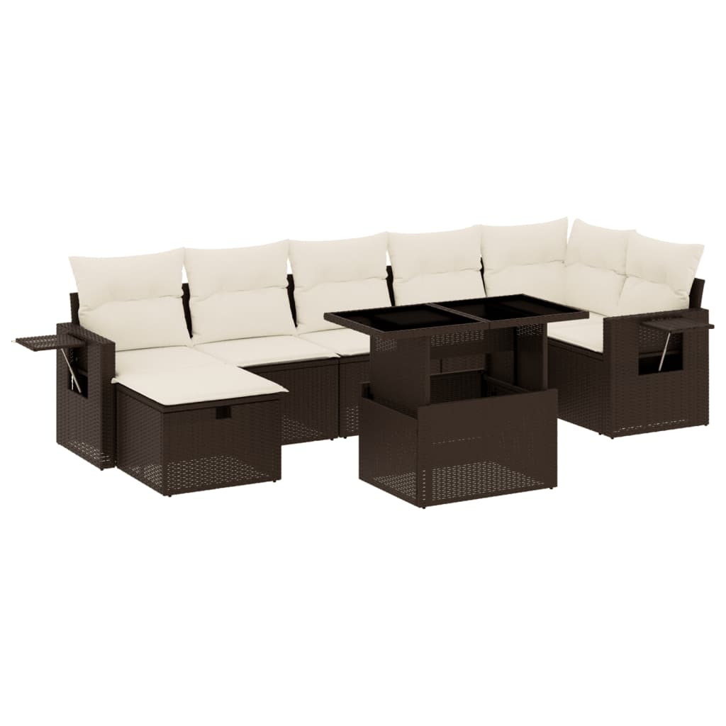 Set Divani da Giardino 8 pz con Cuscini Marrone in Polyrattan - homemem39