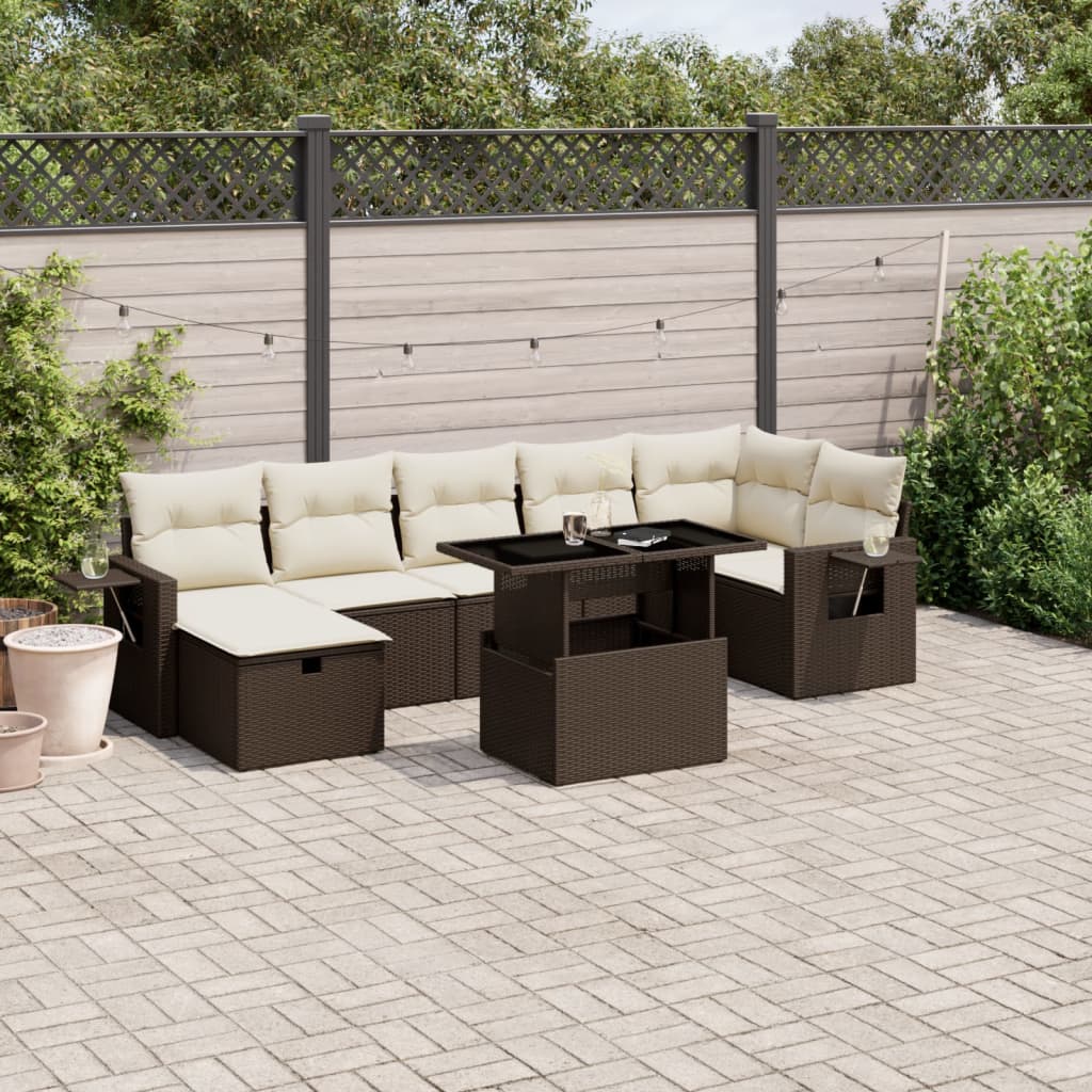 Set Divani da Giardino 8 pz con Cuscini Marrone in Polyrattan - homemem39