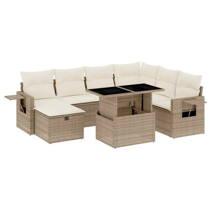 Set Divano da Giardino 8 pz con Cuscini Beige in Polyrattan - homemem39