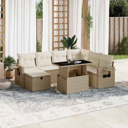 Set Divano da Giardino 8 pz con Cuscini Beige in Polyrattan | homemem39