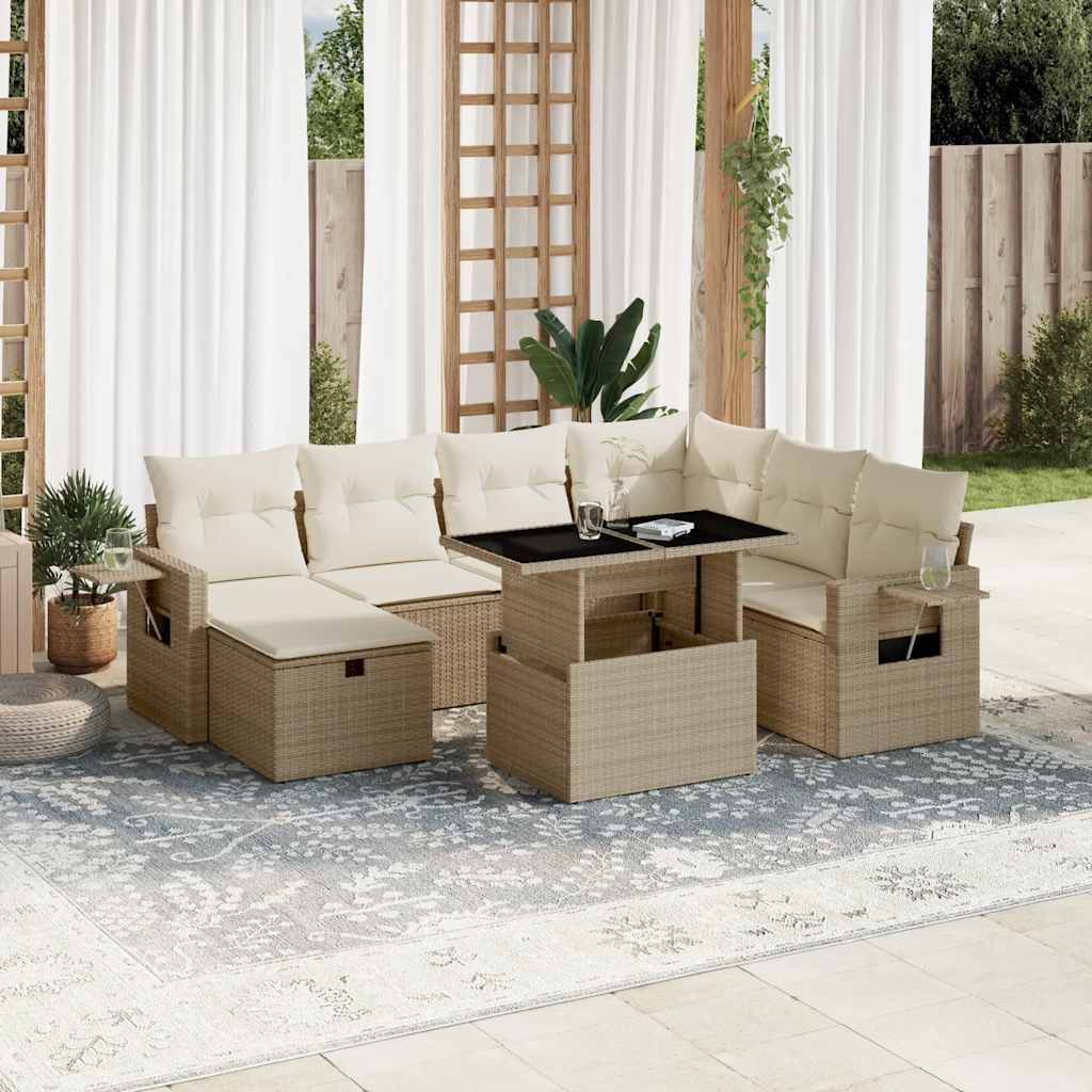 Set Divano da Giardino 8 pz con Cuscini Beige in Polyrattan - homemem39
