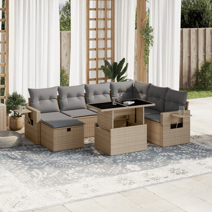 Set Divano da Giardino 8 pz con Cuscini Beige in Polyrattan