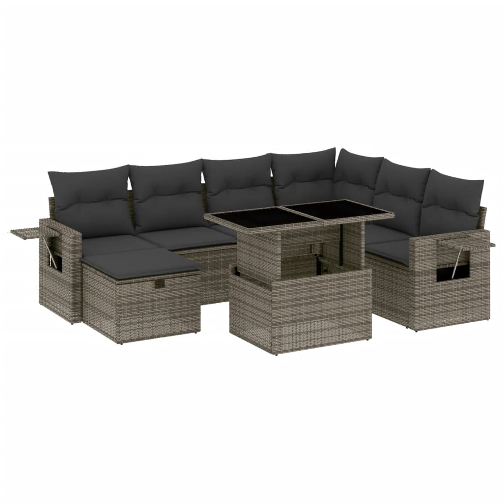 Set Divano da Giardino 8 pz con Cuscini Grigio in Polyrattan | homemem39