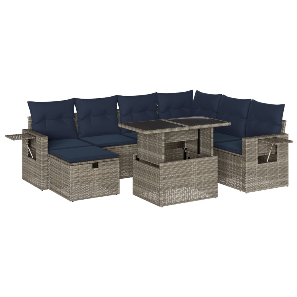 Set Divani da Giardino 8 pz con Cuscini Grigio in Polyrattan | homemem39