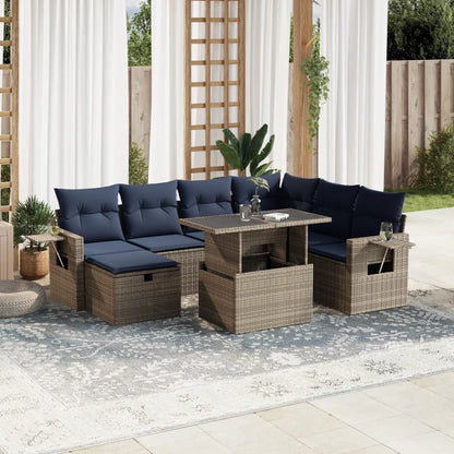 Set Divani da Giardino 8 pz con Cuscini Grigio in Polyrattan | homemem39