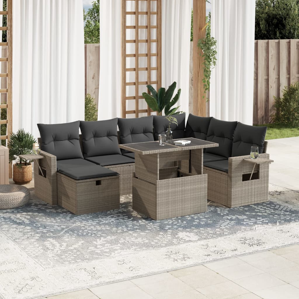 8-teiliges Gartensofa-Set mit hellgrauen Polyrattan-Kissen