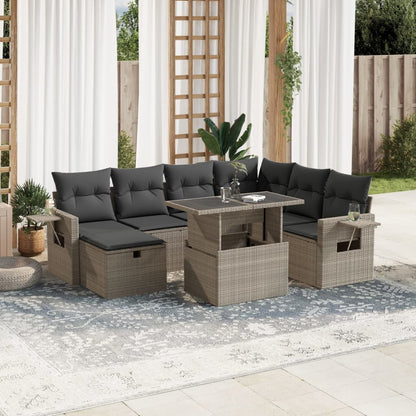 Set Divano da Giardino 8pz con Cuscini Grigio Chiaro Polyrattan