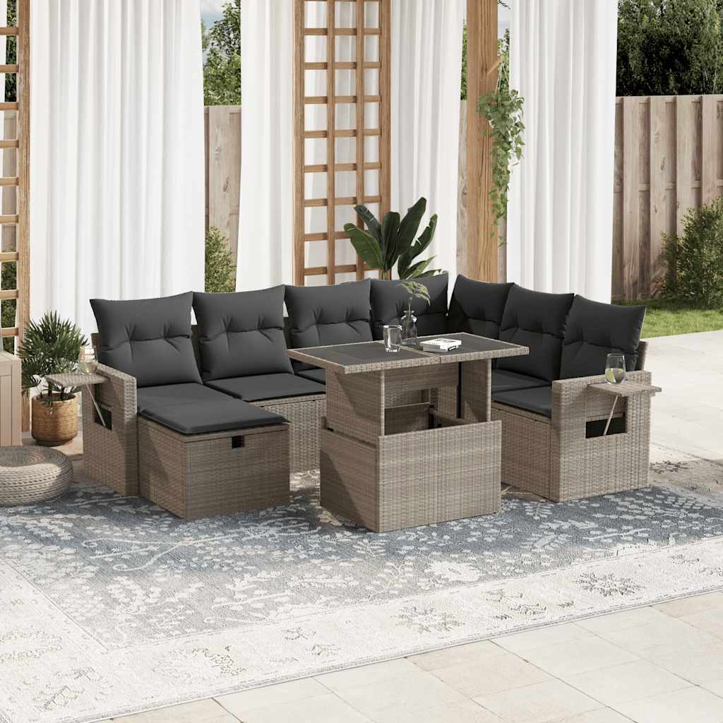 Set Divano da Giardino 8pz con Cuscini Grigio Chiaro Polyrattan - homemem39