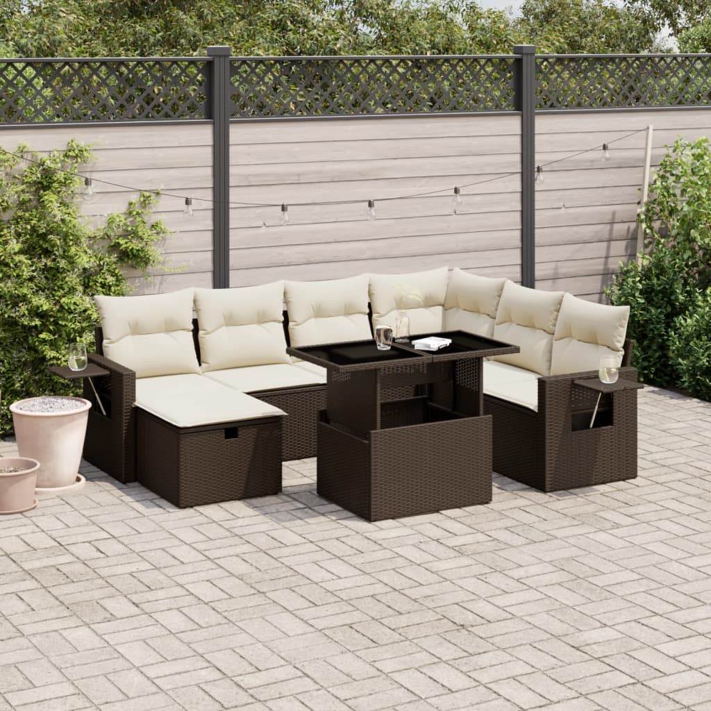 Set Divani da Giardino 8 pz con Cuscini Marrone in Polyrattan - homemem39