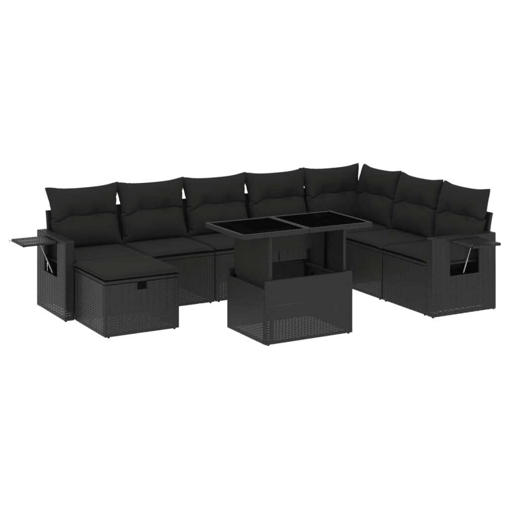 Set Divani da Giardino 9 pz con Cuscini Nero in Polyrattan | homemem39