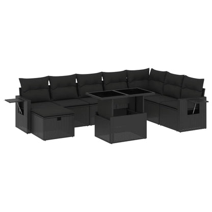 Set Divani da Giardino 9 pz con Cuscini Nero in Polyrattan | homemem39
