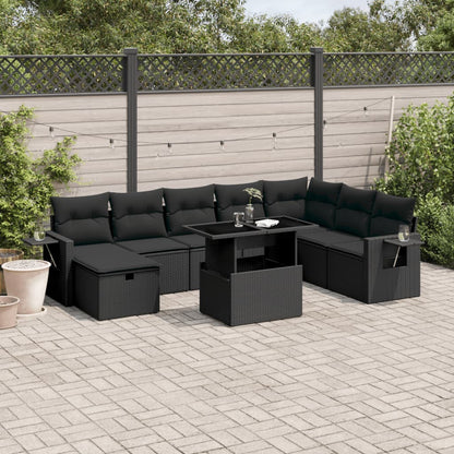 Set Divani da Giardino 9 pz con Cuscini Nero in Polyrattan | homemem39