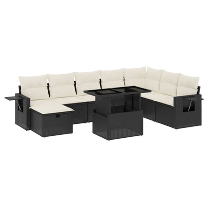 Set Divani da Giardino 9 pz con Cuscini Nero in Polyrattan - homemem39