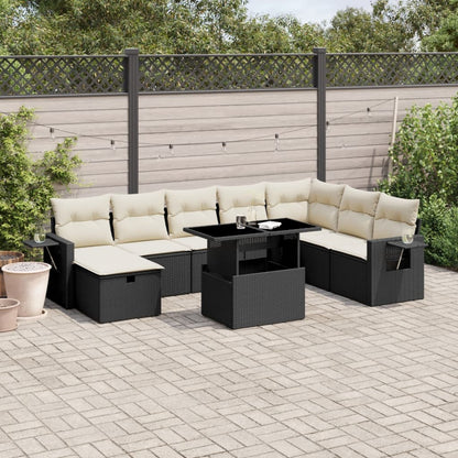 Set Divani da Giardino 9 pz con Cuscini Nero in Polyrattan - homemem39