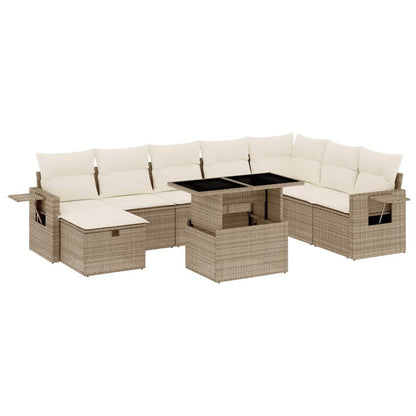 Set Divano da Giardino 9 pz con Cuscini Beige in Polyrattan | homemem39