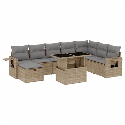 Set Divano da Giardino 9 pz con Cuscini Beige in Polyrattan - homemem39