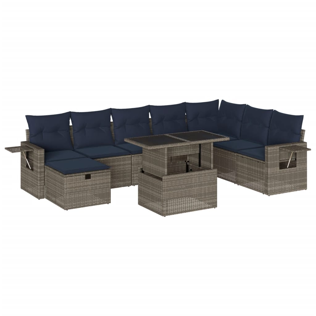 Set Divani da Giardino 9 pz con Cuscini Grigio in Polyrattan | homemem39