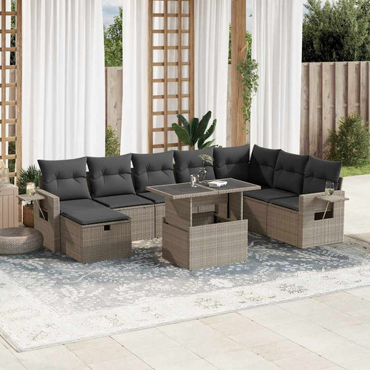 Set Divano da Giardino 9pz con Cuscini Grigio Chiaro Polyrattan - homemem39