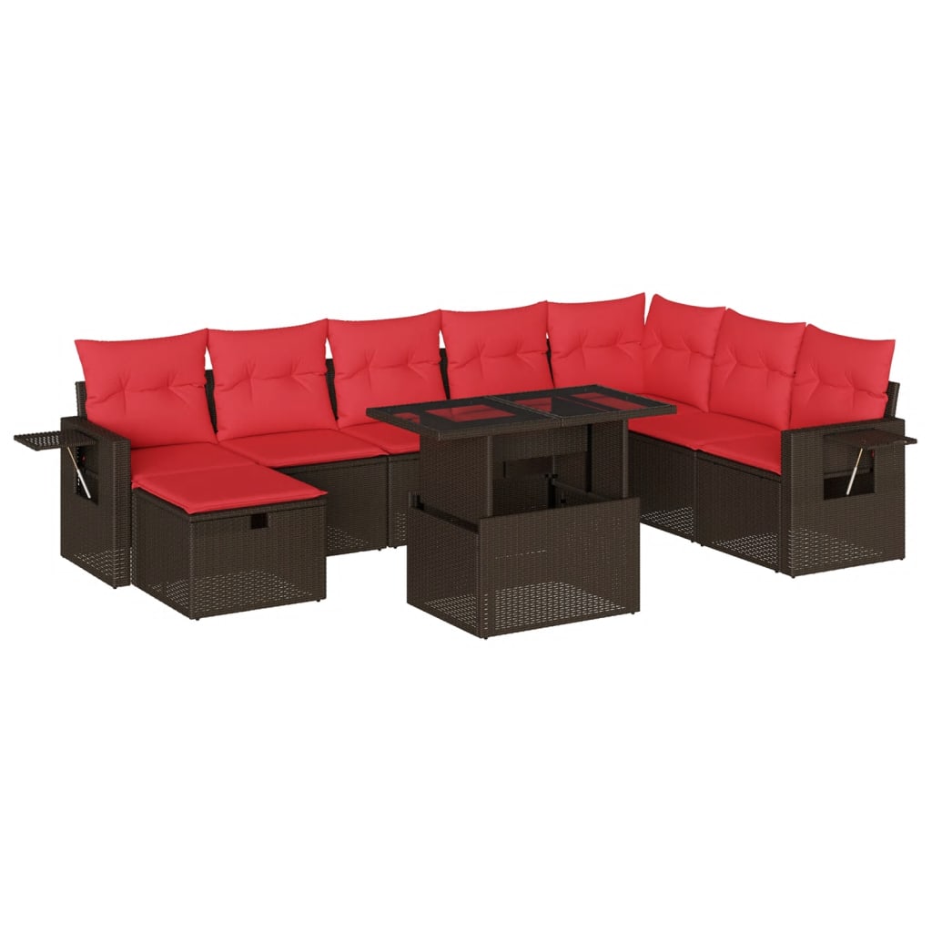 Set Divani da Giardino 9 pz con Cuscini Marrone in Polyrattan | homemem39